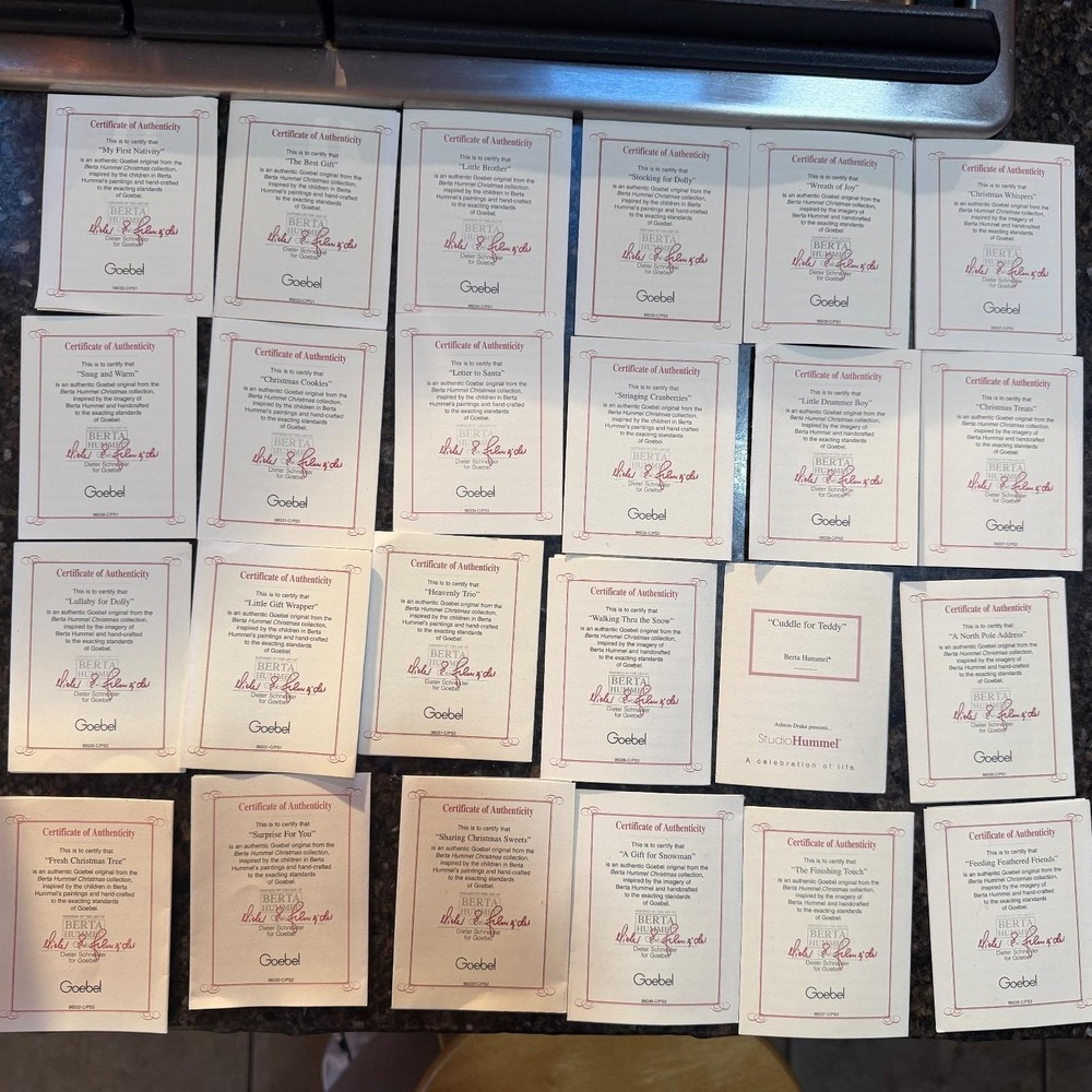Vtg Goebel Hummel Studio COA Certificates Only Lot of‎ 19– No Figurines